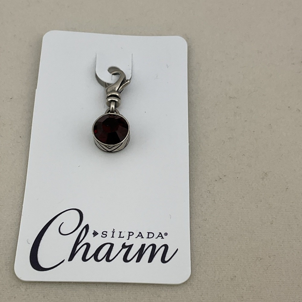 Silpada‎ January Garnet Birthstone Charm .925 Sterling Silver With lobster Claw
